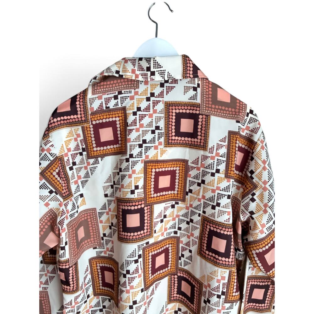 Vintage 1970s Lancer Shirt, Geometric Disco Button Up Retro Mod Print Mens Large - Picture 8 of 10